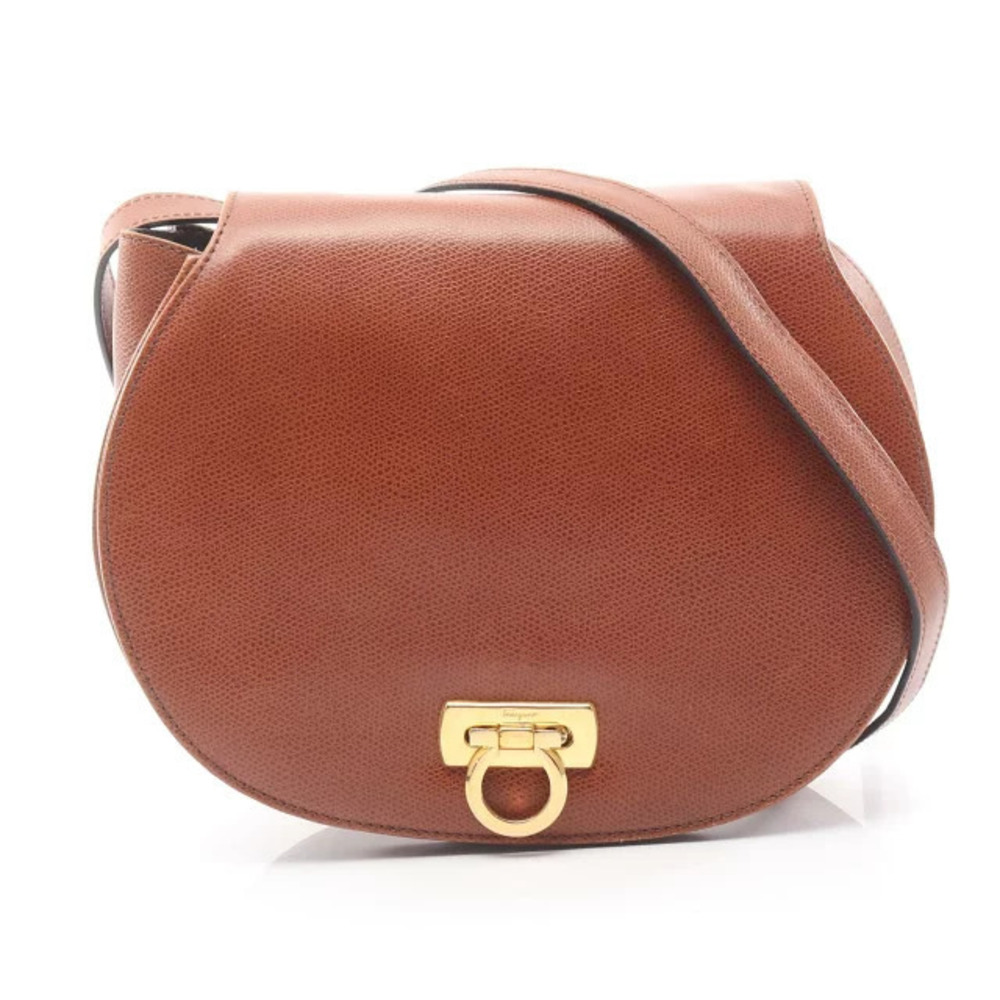 Salvatore Ferragamo Gancini Shoulder Bag Leather Brown